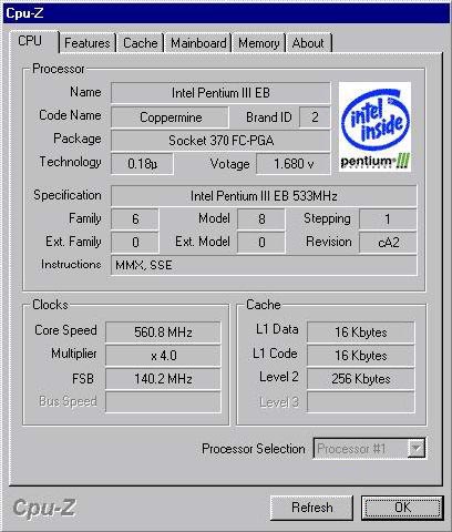 CPU-Z 1.40 - детальная информация о системе