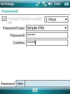 Рисунок 9: Установка пароля/PIN