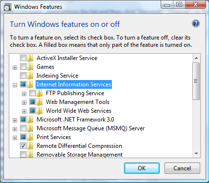 Рисунок 7: Устройства Windows Features и выбранные устройства IIS
